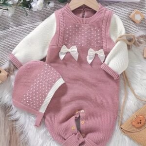 conjunto punto rosa moño manga larga