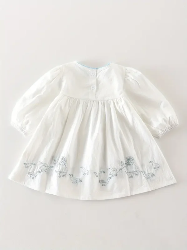 vestido manga larga blanco con detalles azul